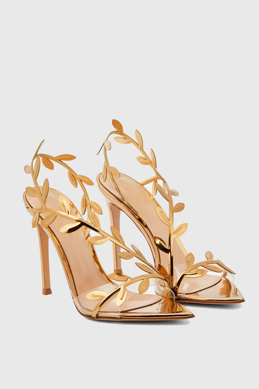Revonda Mirrored Leaf Embellished Slingback Sandals