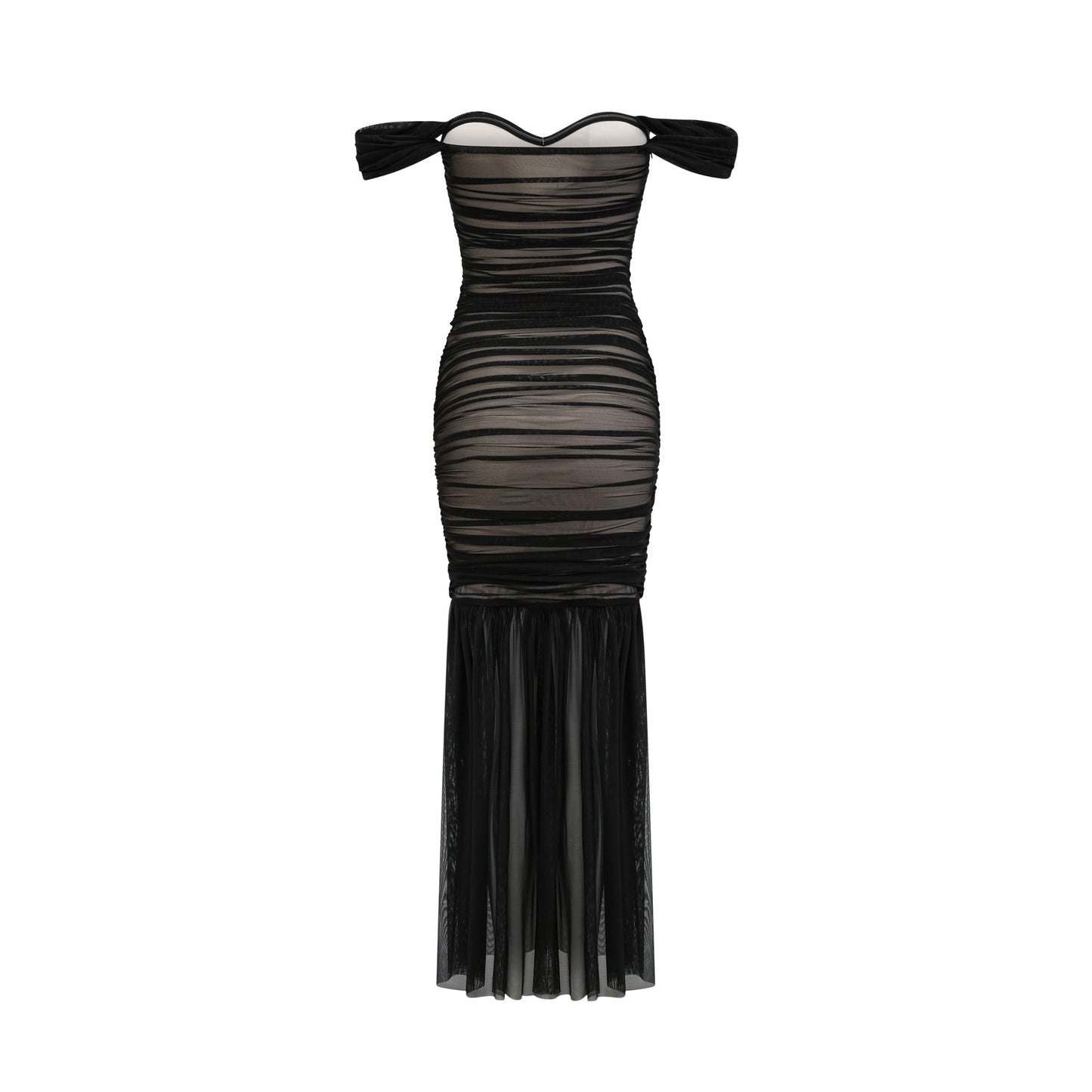 Safiya black fishtail draped maxi dress