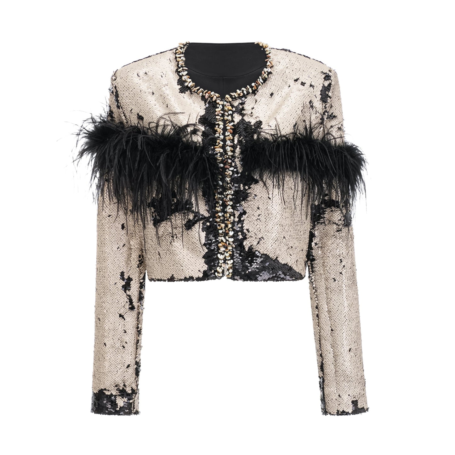 Magali feather-embellished sequin short jacket