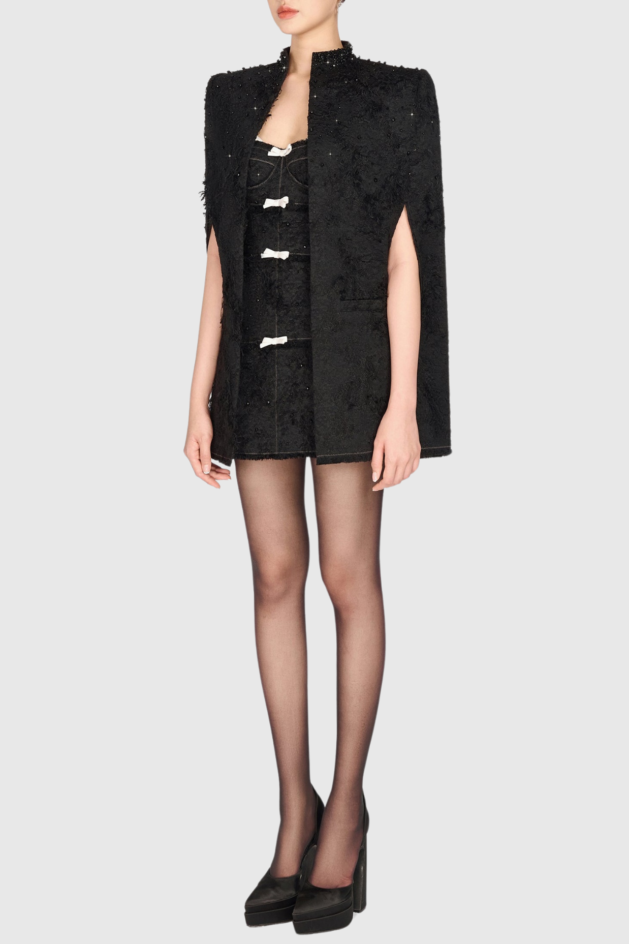 Santos Bow Jacquard Beaded Mini Dress - Black