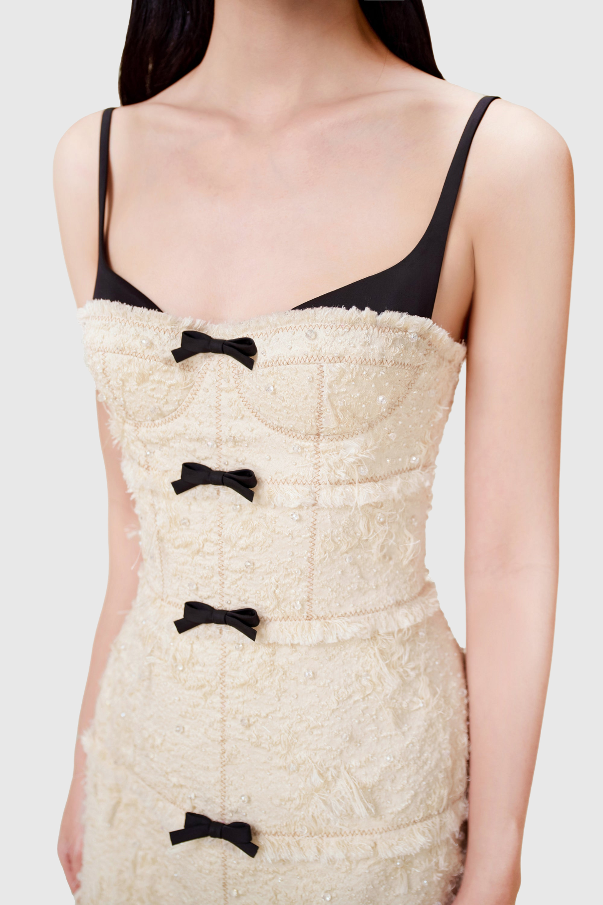 Santos Bow Jacquard Mini Dress - Beige