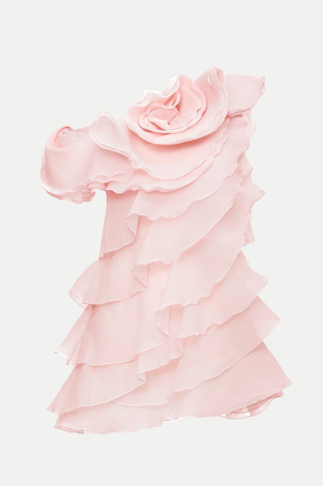 Shelyn Flower One Shoulder Ruffle Mini Dress - Pink