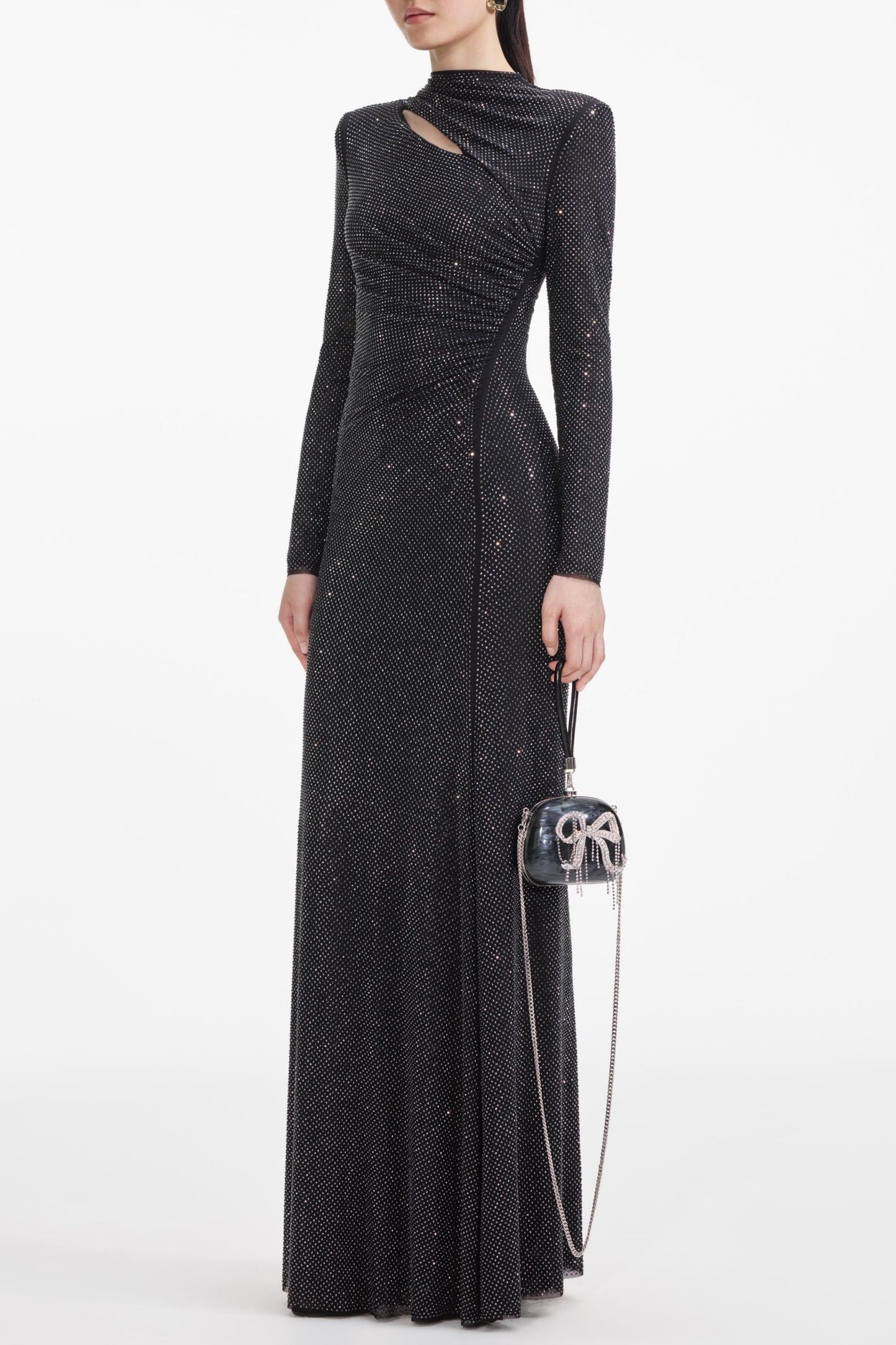 Tapac Rhinestone Cutout Mesh Maxi Dress - Black