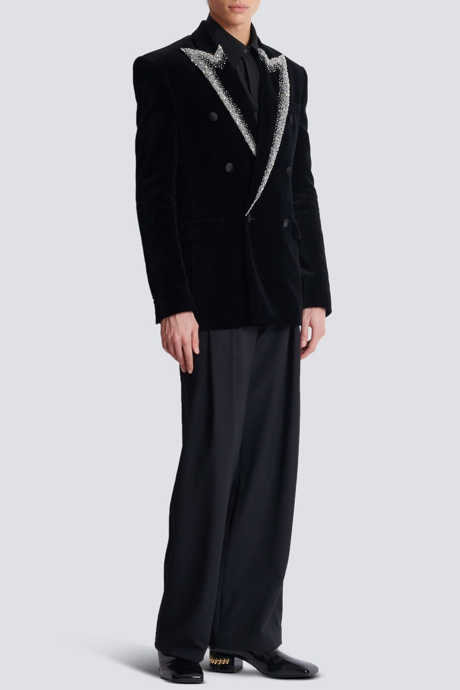 Trisha Velvet Crystal Embellished Blazer