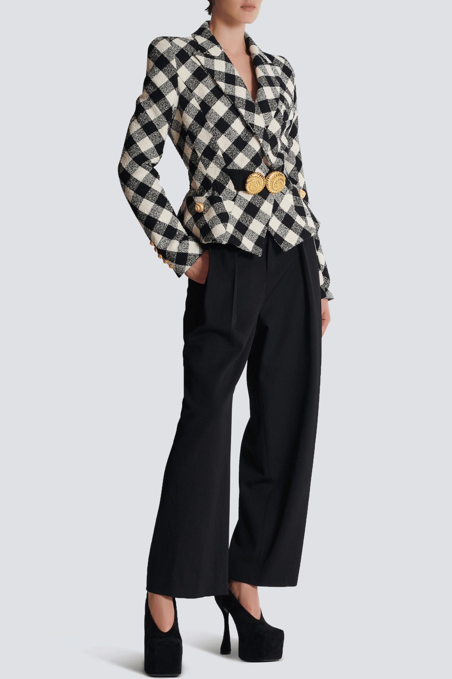 Wyatt Gingham Button Blazer