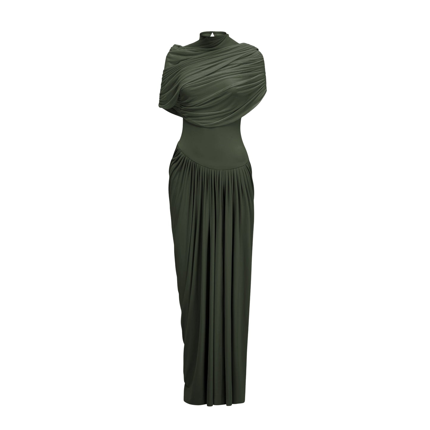 Catherine asymmetric pleated maxi dress in Green