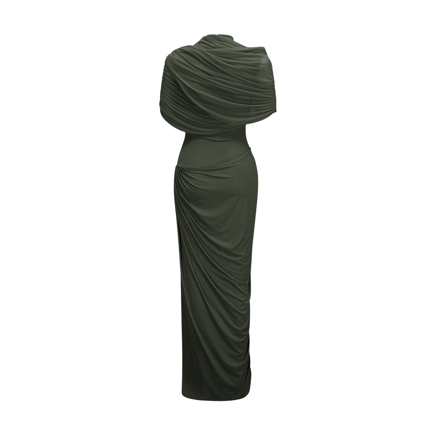 Catherine asymmetric pleated maxi dress in Green