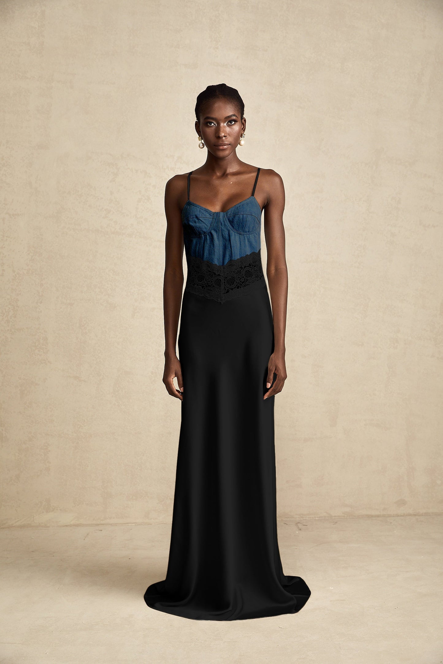Lisette lace-trim panelled maxi dress