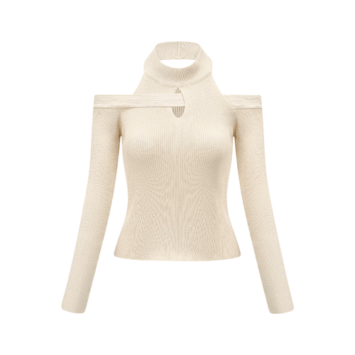 Aladdin-rollneck cut-out knitted top