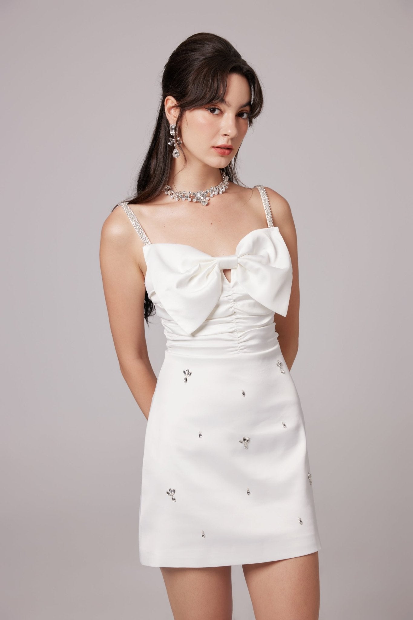 Anastasia white crystal-embellished mini dress