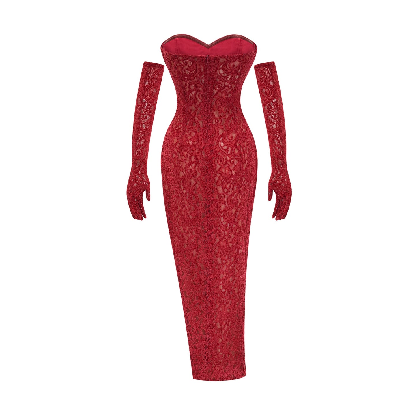 Belle red embellished midi dress (with gloves) (US Only)