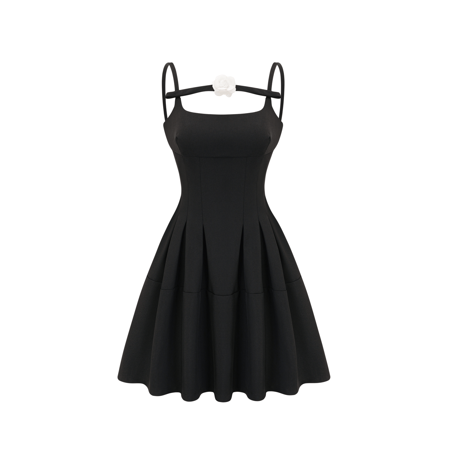 Camellia pleated black mini dress (US Only)