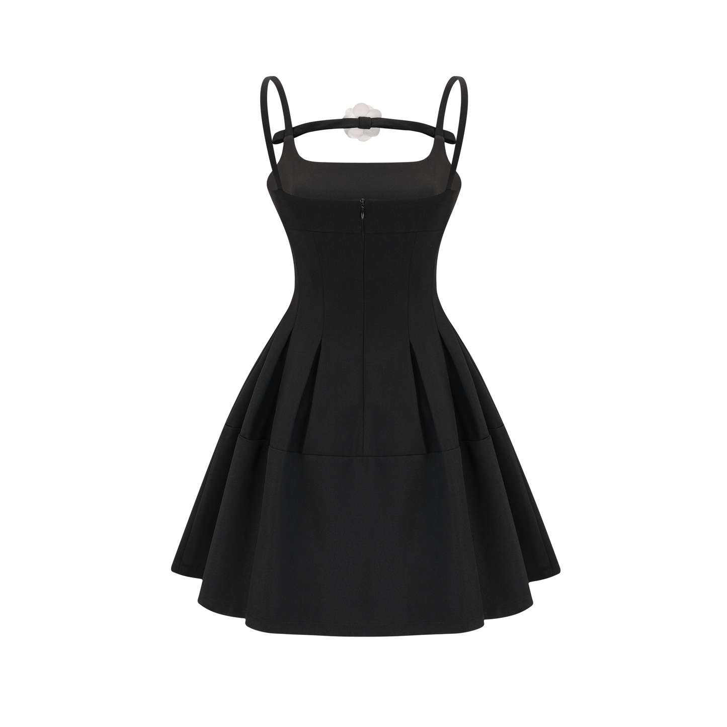 Camellia pleated black mini dress (US Only)