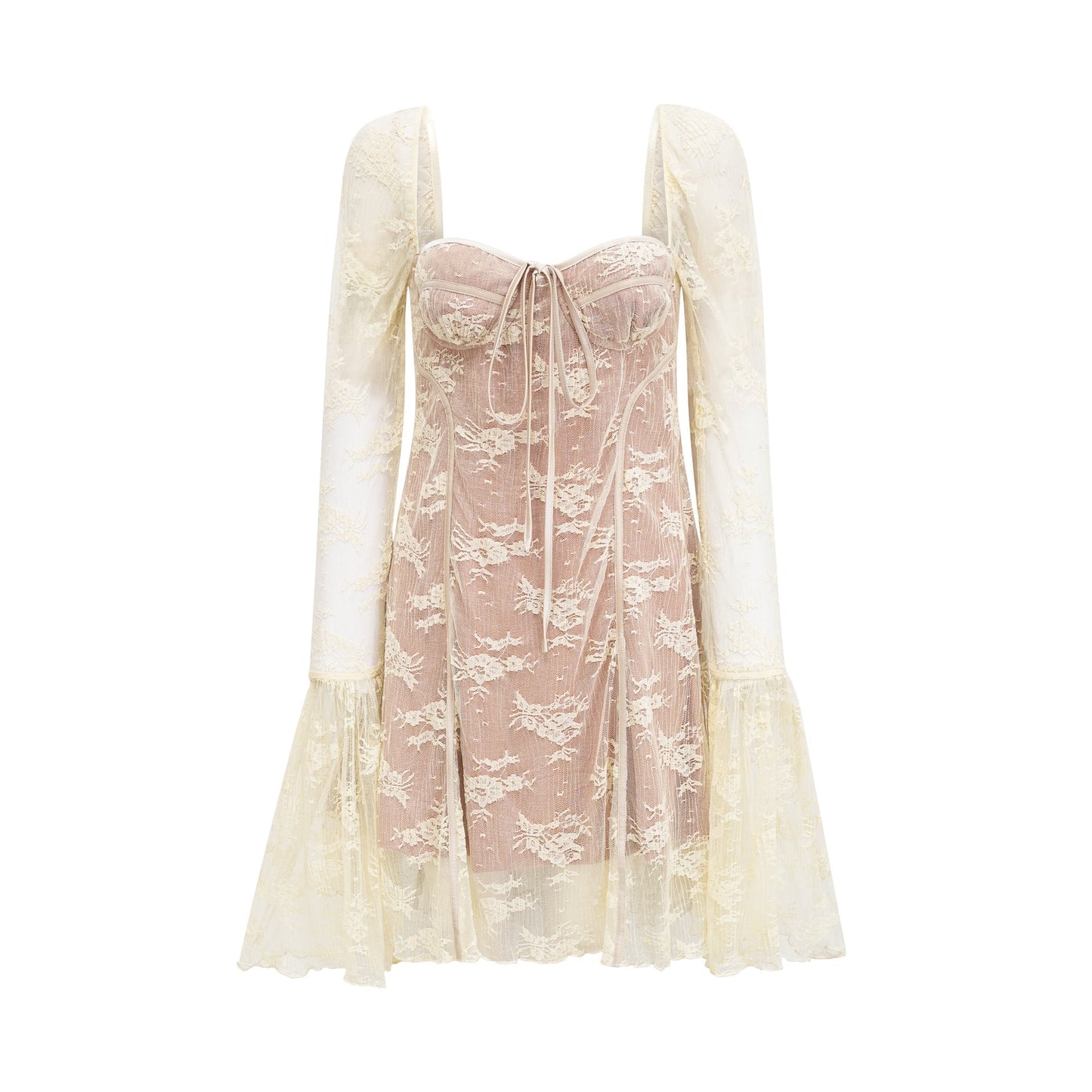 Cyrielle white flared-cuff long-sleeved dress (US Only)