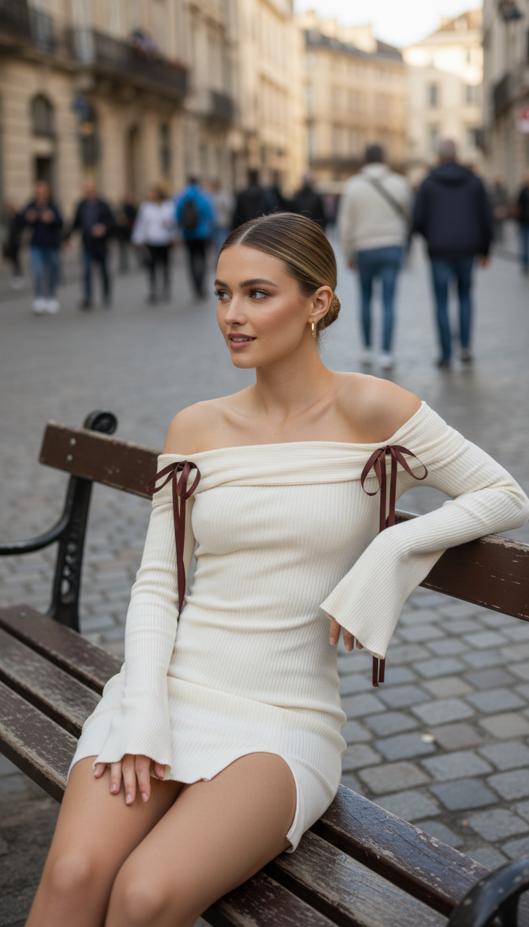 Maison Off-Shoulder Lace-Up Mini Dress