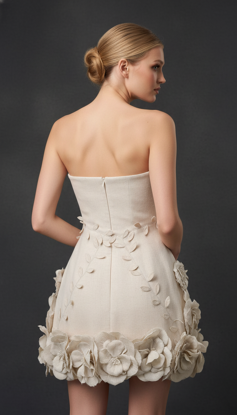 Maison Celie Ivory Blossom Couture Mini Dress