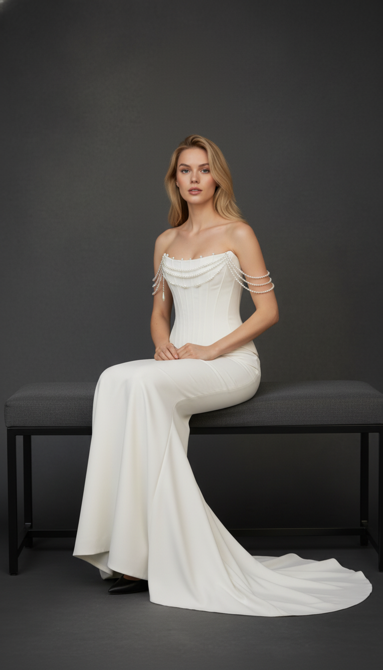 Maison Celie Pearl Veil Corset Gown