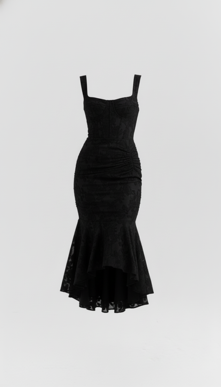 Black Jacquard Corset Maxi Dress