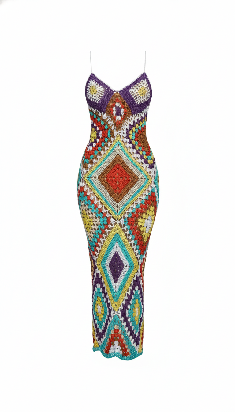 Solara Multicolor Crochet Knitted Maxi Dress