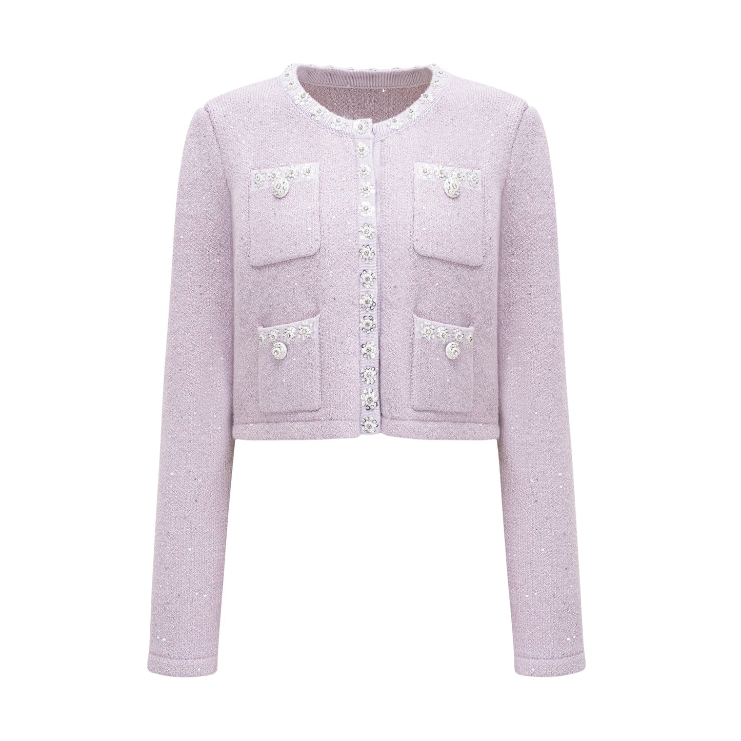 Fabienne purple sequin-detail jacket & skirt matching set