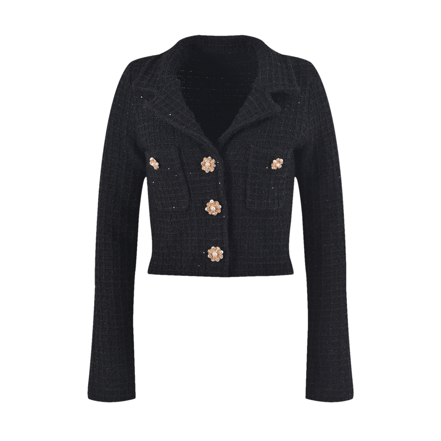 Fatoumata black waffle-knit jacket & skirt matching set