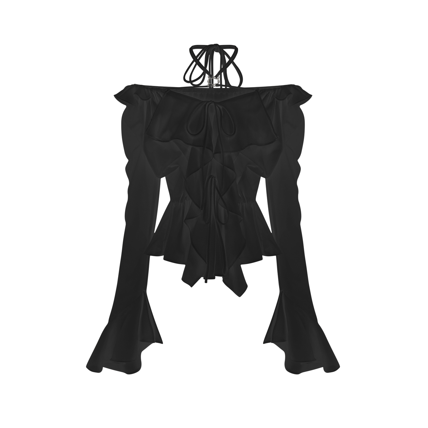 Fauve white ruffle strapless long-sleeve blouse