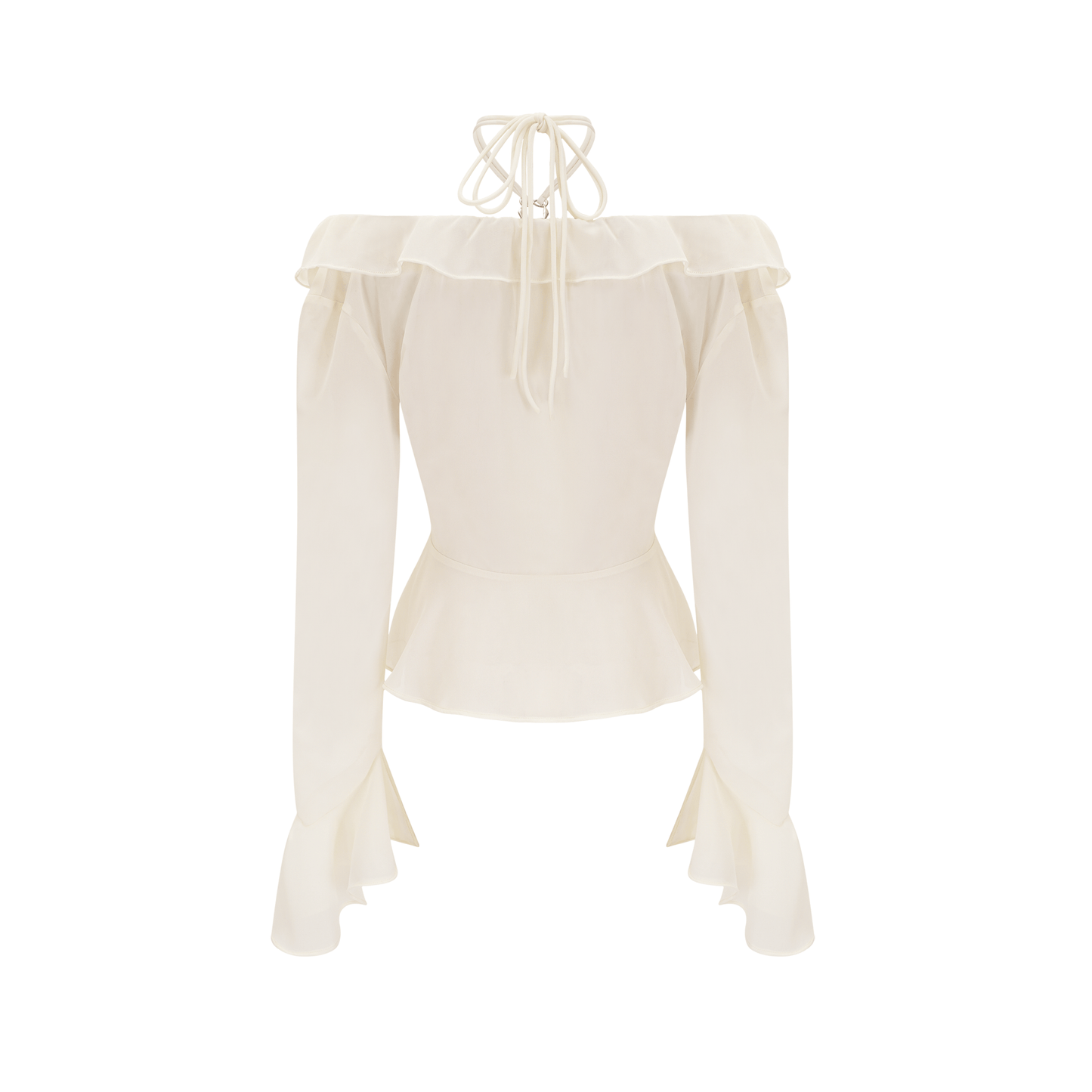 Fauve white ruffle strapless long-sleeve blouse