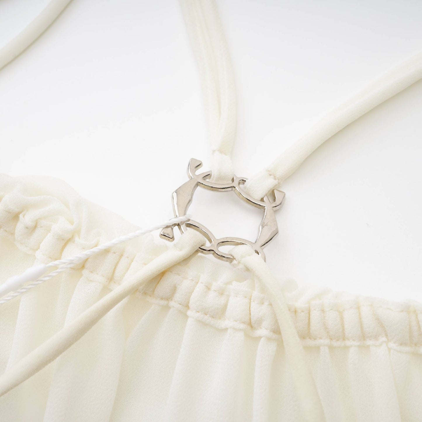 Fauve white ruffle strapless long-sleeve blouse