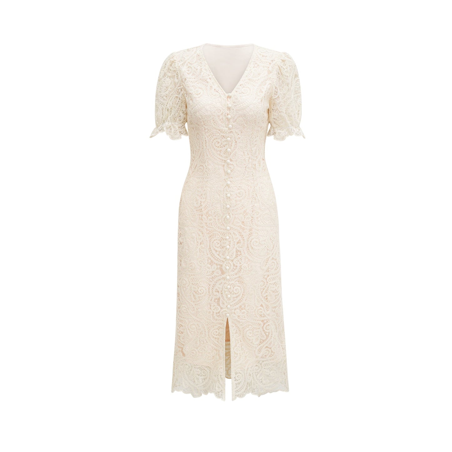 Galatea white lace short-sleeve v-neck dress (US Only)