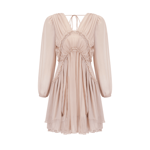 Kordney pink layered ruffled long-sleeve mini dress