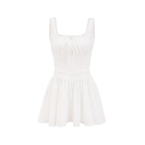 Leiana white pleated lace straps dress