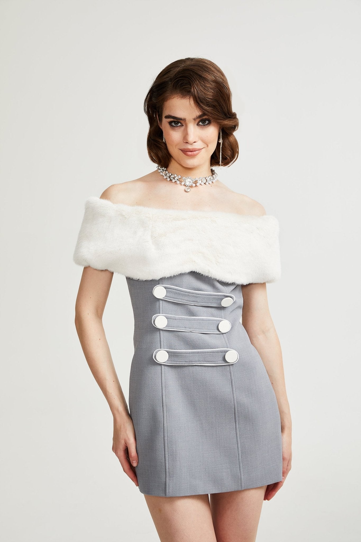 Lina grey faux-fur mini dress