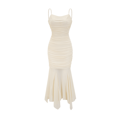 Lucia gathered mesh midi dress