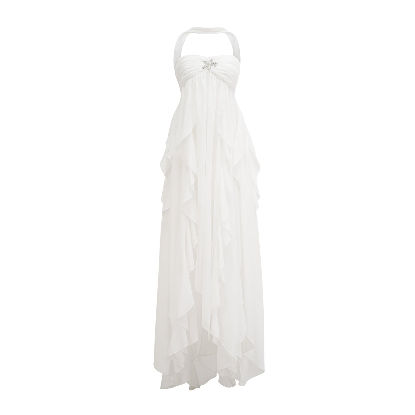 Mariah pink chiffon ruffle halter neck maxi dress