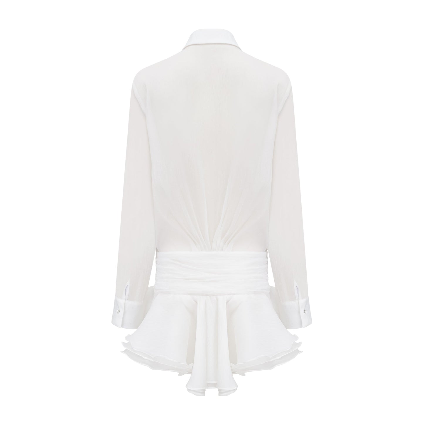Renée white ruffled mini shirt dress