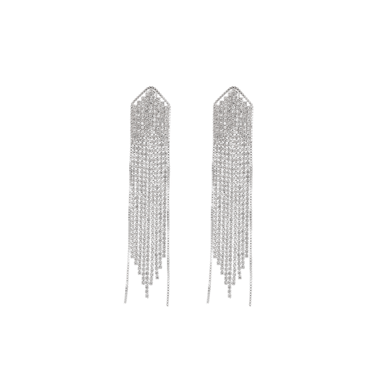 Silver-plated fringed drop earrings