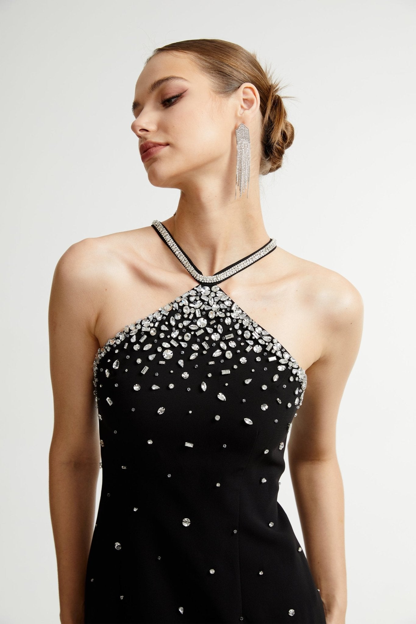 Xanthea black embellished mini dress