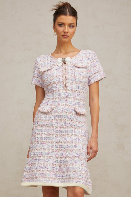 Hyacinthe purple checked knit midi dress