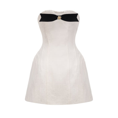 Araminta bow-detail off-shoulder mini dress