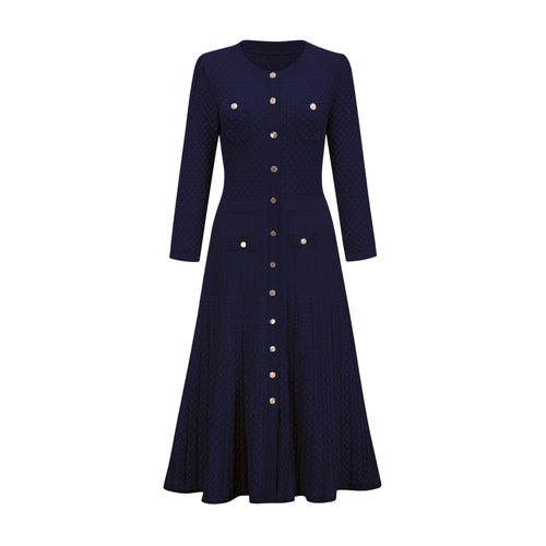 Élodie knitted long-sleeve midi dress in Blue