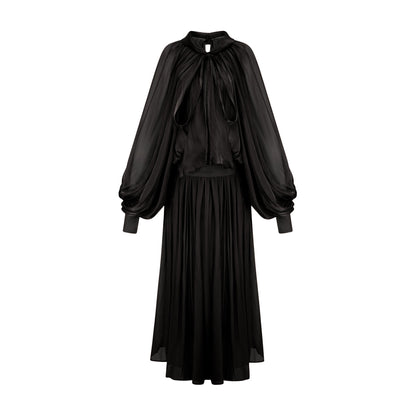 Mila pleated satin maxi dress in Black