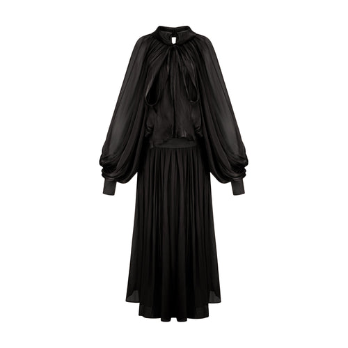 Mila pleated satin maxi dress in Black