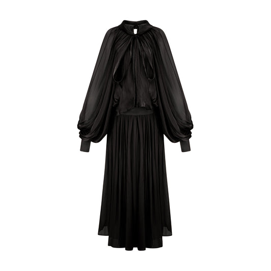 Mila pleated satin maxi dress in Black