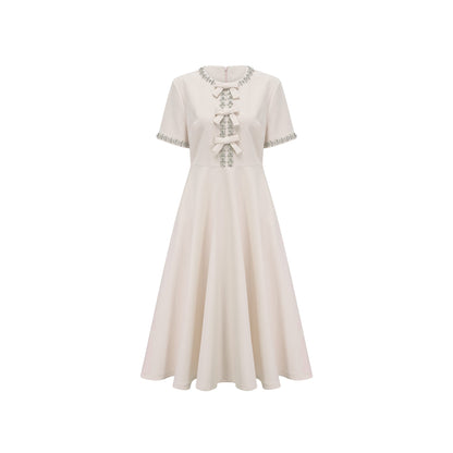 Cassiopeia crystal-accented bow midi dress in White