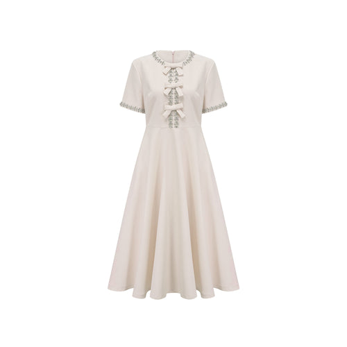 Cassiopeia crystal-accented bow midi dress in White