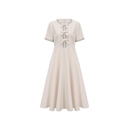 Cassiopeia crystal-accented bow midi dress in White