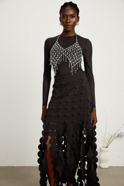 Hanna disc-design fringed maxi skirt in Black (US Only)