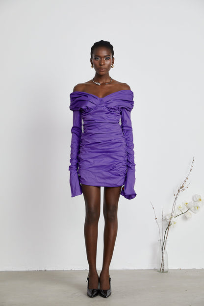Apolline off-shoulder ruched mini dress