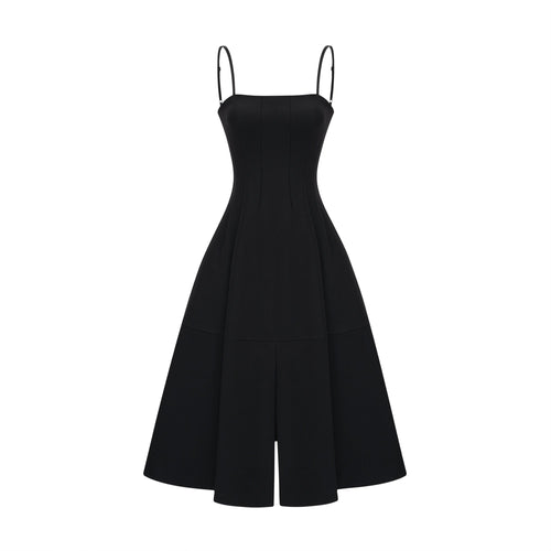 Cendrine black open-back pleated midi dress