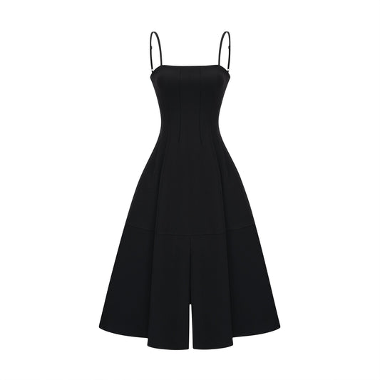 Cendrine black open-back pleated midi dress